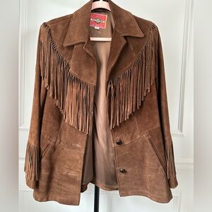 MS PIONEER Brown Suede Fringe Leather Jacket Size 12
